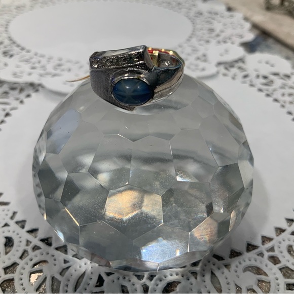 MEN'S OVAL THAI STAR SAPPHIRE RING HEAVY GOLD ELECTROPLATE  18KT SZ 8.5 - Picture 6 of 11